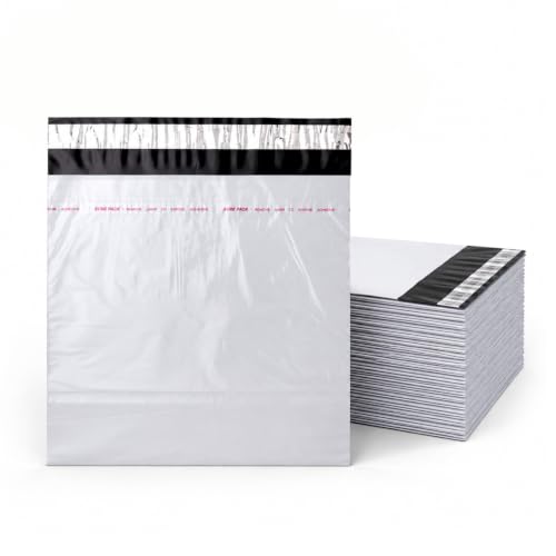Image of BonKaso Poly Courier Bags 10x12 Inch with POD Sleeve | 55 Micron Tamper Proof Packaging Envelopes for Shipping, E-Commerce & Deliveries - White Plastic Mailer (Pack of 200)