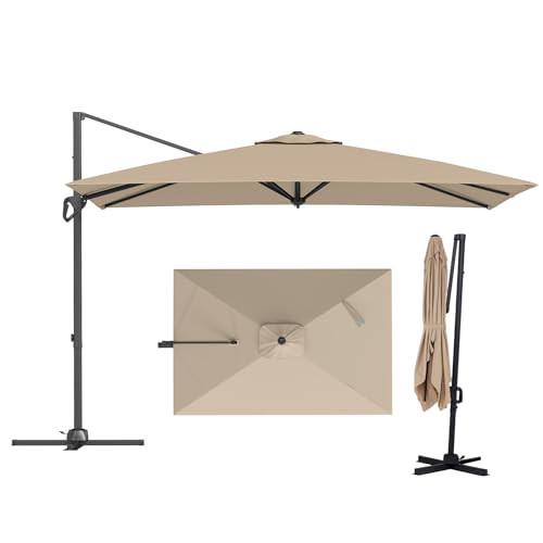 RELAX4LIFE Parasol Déporté Rectangulaire 2x3M, Parasol de Balcon Rotatif à 360° avec Pédale, Inclinaison Réglable, Mât en Alu Épais & 8 Baleines, Toile...