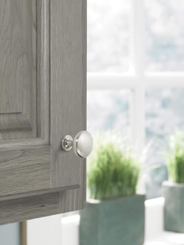 Image of Amerock 10 Pack 1-1 /4 inch Round Edona Satin Nickel Cabinet Knob | Durable Zinc drawer knob and cabinet hardware, ideal for kitchen cabinets, bathroom vanities, dressers, and furniture