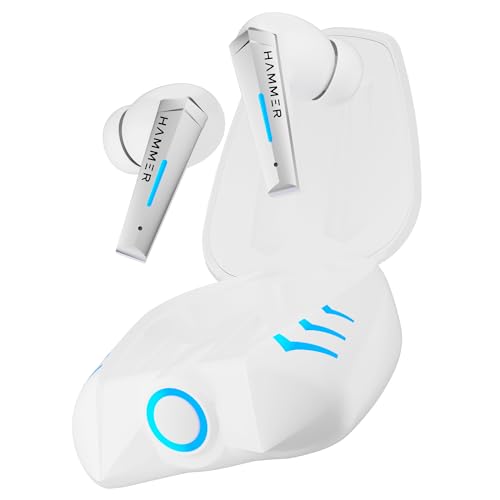 Image of HAMMER Arcade True Wirelss Gaming Earbuds with RGB Lights, 50ms Low Latency, Type-C Charging, IPX5, Deep Bass, 20H Playtime, Bluetooth v5.3, Made in India (White)