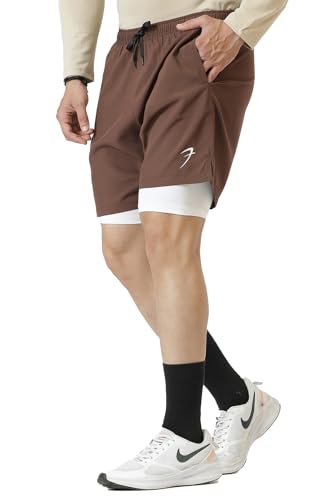 Image of FUAARK Double Layer 2 in 1 Sports Shorts with Inner Tights for Men Gym Tight Short with Pocket