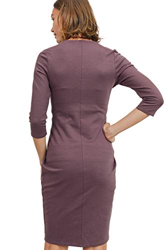 Laclef Women's Knee Length Midi Maternity Dress With Front Pleat - Long Sleeve, ¾ Sl Dark Rose, S #TOP5