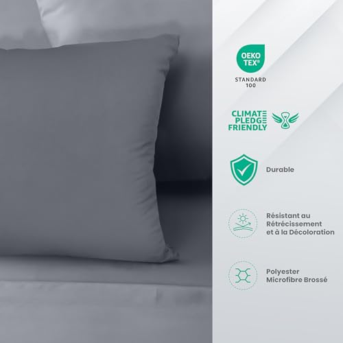 Draps de lit 2 personnes gris en microfibre pour une chambre parentale moderne