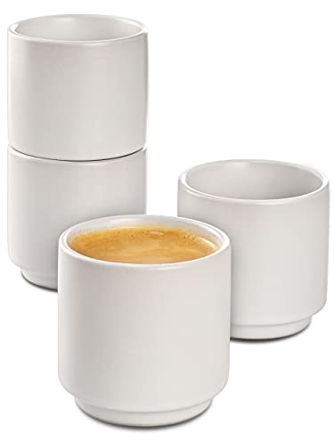 Cosumy Set di 4 Tazze da Espresso in Ceramica Bianca - Design Impilabile - Pareti Spesse - Lavabile in Lavastoviglie - 70 ml