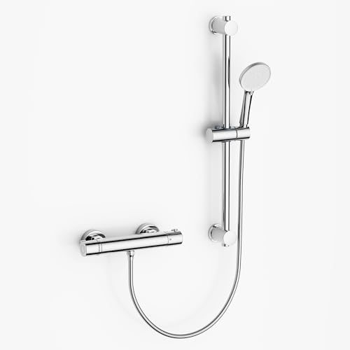 MORADO Mitigeur Douche,Robinet de Douche Thermostatique,Pommeau de Douche Comfort 3 jets,Ensemble de Douche,Barre de Douche de 700mm,Chromé