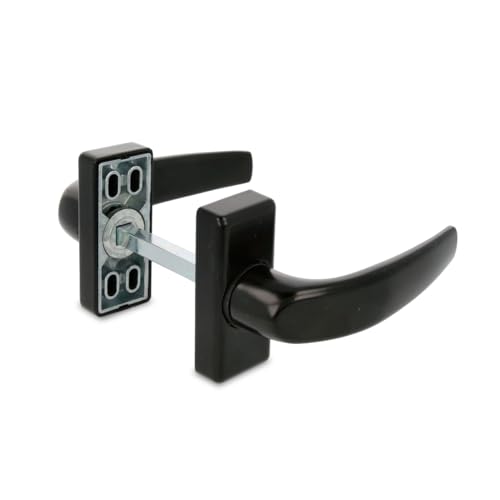 Amig - Juego de Manilla con Roseta, Modelo Delta, Medida: 121 x 72 mm, Cuadradillo de 8 mm, Óptimo para Puertas de Interior o Exterior, Acabado: Negro