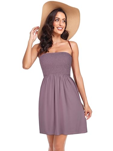 Image of Summer Dress for Women Beach Boho Strapless Cover Ups Off Shoulder Floral Sundresses