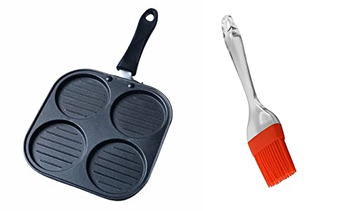Image of Dynore Square Grill Non-Stick 4 Cavities Multi Snack Maker with Oil Brush, (Mini Uttapam /Pancake Maker)- Set of 2