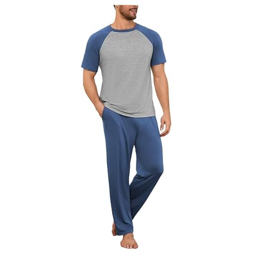Bresdk Pijama Hombre, Conjunto de Pijama Hombre Ropa de Dormir de Algodón Camisetas de Manga Corta y Pantalón Largos,Suave,cómodo