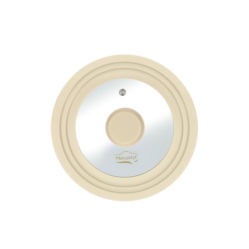 MENASTYL - Couvercle universel multitaille 16/18/20 cm en verre trempé et silicone souple - Anti-éclaboussures - Résistant, ergonomique et compatible...