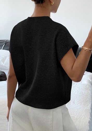 PRETTYGARDEN Women's 2026 Spring Sweater Vest Trendy Flower Knit Short Sleeve Cute Pullover Tank Tops Summer Fashion Clothing (Black,Small) — view 4