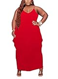 AIIYYQB Womens Plus Size Maxi Dress Summer Sexy Spaghetti Strap Dress Casual Loose Long Sundress with Pockets
