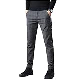 [X-cross] クロス チノパン メンズ 大きいサイズ 裾上げ済み スラックス ビジネス ノータック ビジネスパンツ ストレート 仕事着 カジュアル ズボン 通勤 ファスナー オシャレ ポリエステル 格子柄 オフィス ビジカジ ポケット ベルト おしゃれ ファッション ゴルフ パンツ ボトムス 仕事 部屋着 ロングパンツ 長ズボン ロング シンプル チノ (XL) グレー