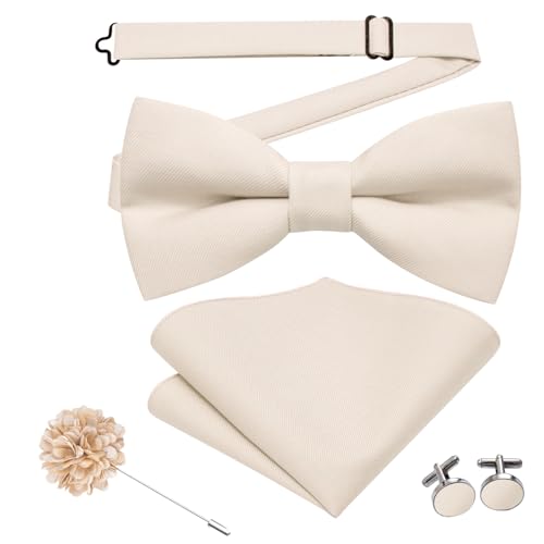 Image of Hi-Tie Bow Ties for Men Pre-Tied Pocket Square with Cufflinks Mens Bowtie Sets for Wedding Formal Party