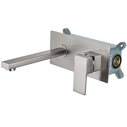 Aolemi Brushed Nickel Wall Mount Bathroom Vessel Sink Faucet Single Handle Solid Brass Mixer Tap Rough in Valve Included