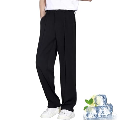 Dualego Ice Silk Pants Men, Easemotions Super Stretch Ice Silk Comfort Everyday Pants Straight Through Slim Fit