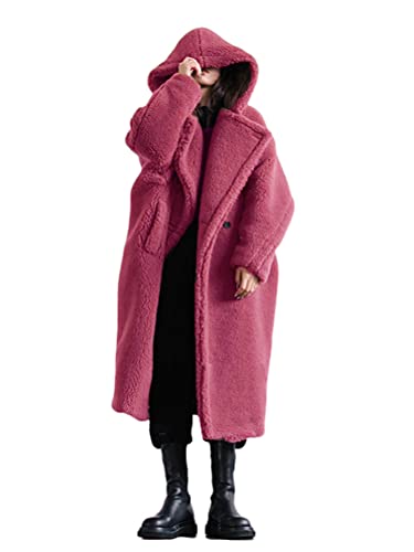 ORANDESIGNE Donna Lana e Cashmere Giacca da Donna Invernali Inverno Caldo Cappotto di Lana delle Donne Cappotto Donna Invernale Elegante Taglie Parka rosa 3XL