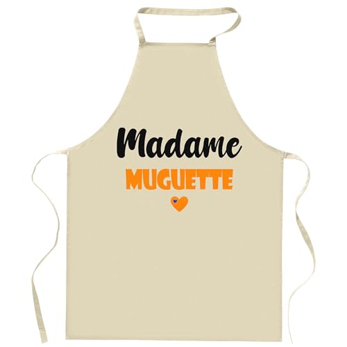 Tablier Madame Muguette orange personnalisable pour cuisine et famille