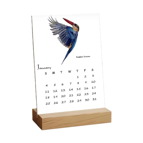 Calendario de pájaros 2026 | Planificador mensual vertical de acuarela, con soporte de madera, papel grueso, enero a diciembre, calendario de escritorio para pájaros 2026, para el hogar, oficina