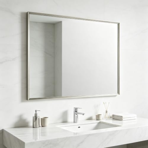 Image of Bathroom Mirror for Wall, 40x30 Inch Framed Vanity Mirror Brushed Nickel