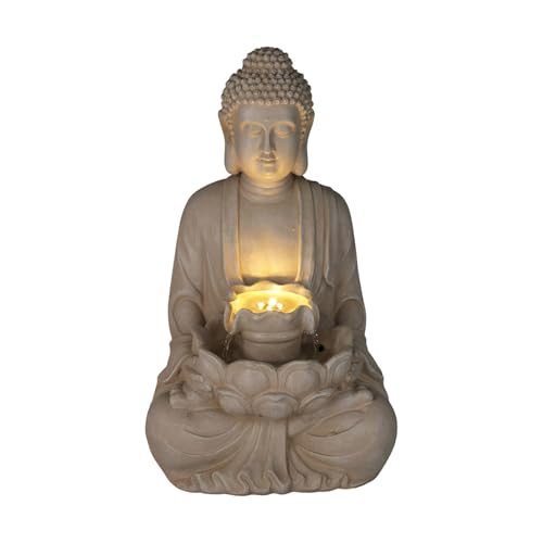Well Home Fuente Buda en Color Arena con Luces LED para Espacio Exterior 28,5x24,5x48cm