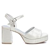 XTI - Sandalia Mujer Plata - Calzado Cómodo y Versátil - Moda casual - Modelo 14147105 (Talla 39)