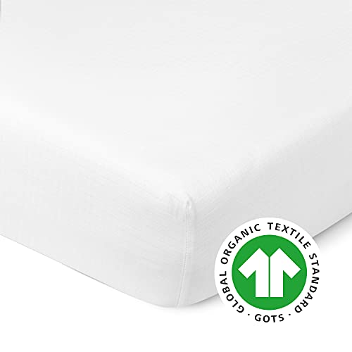 Image of Newton Baby Fitted Mini Crib Sheets (4-Pack) | Organic Muslin Cotton, Breathable & Soft Baby Sheets, Washable Baby Mattress Sheets, Fits Mini Crib Mattresses 24 inch x 38 inch, Plain White