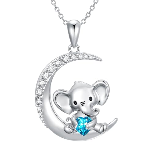 Image of PROESS Animal Birthstone Necklace 925 Sterling Silver Otter /Axolotl /Hippo /Elephant /Dachshund /Monkey /Red Panda Pendant Necklace Animal Birthstone Jewelry Gifts for Women