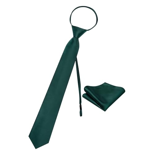 Image of YourTies Zipper Tie for Men Adjustable Pre-tied Satin Neckties and Pocket Square Set Solid Color Business Formal Wedding