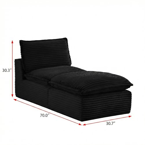 Image of Modular Sectional Sofa Add-On Set - Corduroy Middle Seat & Ottoman, Convertible Armless Chair with Footstool, DIY Expansion Module for Living Room, Bedroom, Apartment