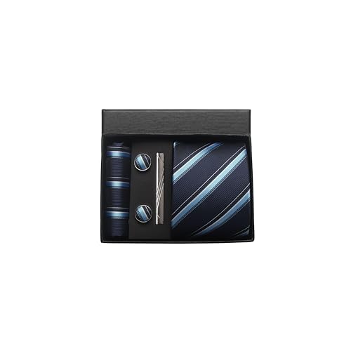 Image of Striped Plaid Polka Dot Mens Tie Formal Necktie Pocket Squares Ties Clips Cufflinks Classic for Men Set