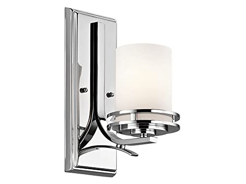 Image of Kichler Hendrik 12 inch Wall Sconce in Brushed Nickel, 1-Light Modern Wall Mount Light with Satin Etched Cased Opal Glass, (12 inch H x 5.25 inch W), 5076NI, 24.75 in