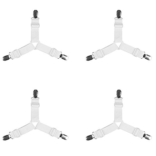 Joseche Hoja de Cama Correas Ajustables, 4pcs Hoja Banda Fasteners Correas Tirantes Negro Ajustable Cubierta de sábana Bajera para Cama o sofá Esquina Soporte Fasteners Clips Pinzas Colchón Elástico.