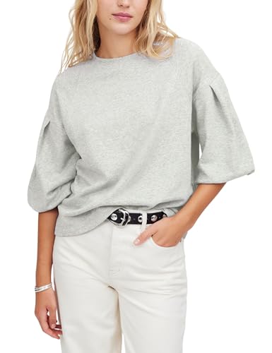 Women Cropped Sweatshirt Tee Puff Short Sleeve Crewneck Pullover Top Solid Casual Summer T-Shirt Blouses