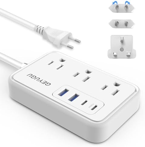 European UK Travel Plug Adapter - Canada to UK Europ Power Strip with 3 AC Outlets 4 USB(2 PD 20W) and Type G/C/A/I Plug Adapter for EU US AU Italy Spain France Ireland 2.7ft