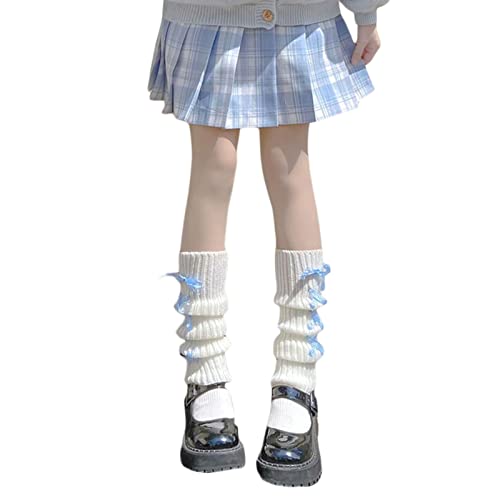 Image of Lolita Knit Leg Warmers Ribbon Bow Knot Japanese Cable Knit Footless Boot Socks Kawaii Leg Sleeves