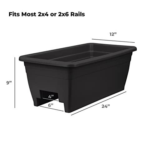 The Hc Companies 24 Inch Deck Railing Planter Box - Decorative Lightweight Weatherproof Plastic Plant Pot For Outdoor Balcony, Porch, Garden, Fence, Chocolate #TOP3