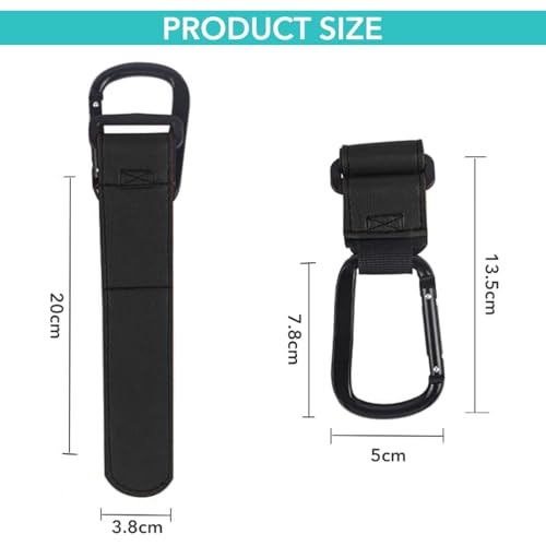 SNOWIE SOFT Universal 2-Pack Leather Pram Hooks With Metal Carabiner, Adjustable Quick Release Design For Strollers & Bikes - Stylish & Durable Storage Solution, Multi-Colour