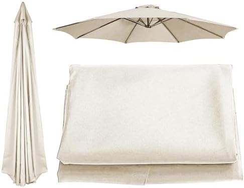 Sun Umbrella Replacement Canopy, UV50+ Waterproof Fabric for 6/8 Ribs Patio Umbrellas, 200cm/270cm/300cm Covers for Backyard, Garden, Beach (Off-White, 9.8ft)