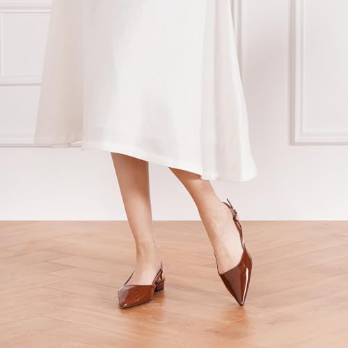 Image of C.Paravano Slingback Flats | Pointed Toe Flats | Slingback Sandals | Women's Slingback Dress Shoes | Adjustable Buckle Sandals(Size 10,Brown)