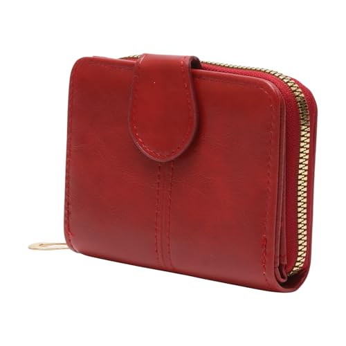 1Pcs Simple Wallet 2-Fold Waxed Leather Snap Wallet PU Leather Wine Red 11x8.5cm2