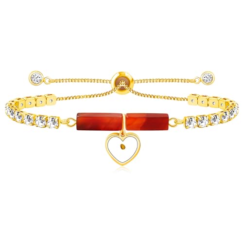 Bracelet tennis rectangulaire avec cœur et graine de moutarde le cadeau de Noël parfait pour elle