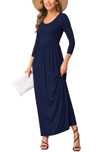 Image of EUOVMY Women's Long Sleeve Loose Maxi Dresses Casual Long Dresses with Pockets
