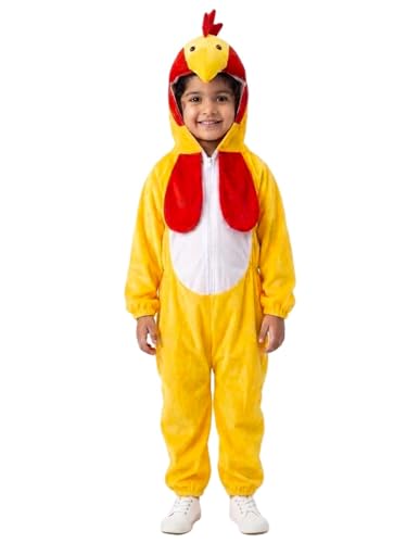 Image of BookMyCostume Yellow Chicken Hen Bird Costume - Full-Body Suit with Attached Hood for Boys & Girls - School Annual Day, Jungle Theme Party & Drama Stage Play Outfit | 4-5 Years
