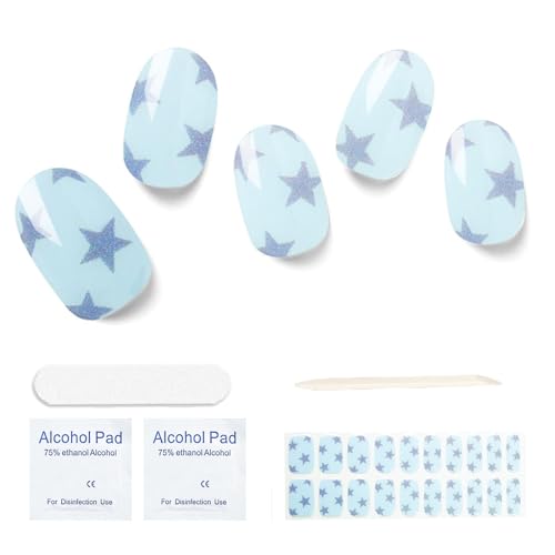 Semi Cured Gel Nail Strips, 20 pcs Nail Stikers, Gel Nail Wraps Semi Cured, Salon-Quality, 2 Weeks Long Lasting Ocean Star