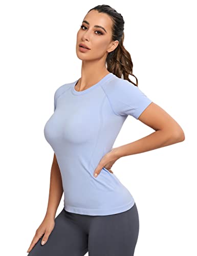 Image of MathCat Seamless Workout Tops for Women, Short Sleeve Compression Athletic Shirts Soft Yoga Gym Tops XS-XL