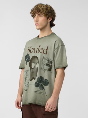 Image of The Souled Store Mr. Soul Men and Boys Short Sleeve Round Neck Purple Graphic Printed Cotton Oversized T-Shirts