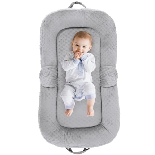 Cococu Baby Lounger for Newborn,0-12 Months,Foldable Soft Infant Lounger Pillow for Home and Travel, Baby Nest Lounger with Cover,Multi-Use Portable Baby Lounger for Supervised Play&Tummy Time, Grey