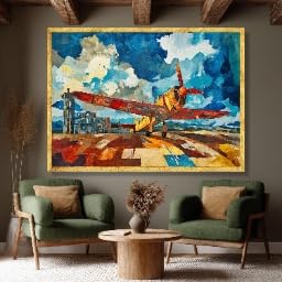 Tableau vintage avion à hélice pour décoration bureau style indus - 4