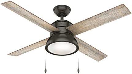Hunter 52 inch Indoor Ceiling Fan with LED Light and Pull Chain - Standard Mount Ceiling Fan, 4 Blades, For Bedroom, Living Room, or Kitchen, Quiet - Loki 54152, Noble Bronze